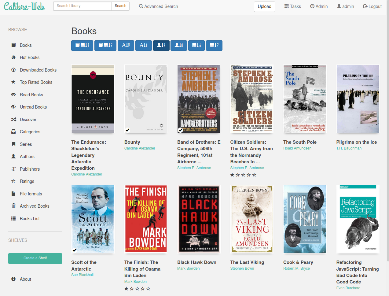 A screenshot of Calibre-Web taken from their GitHub page.